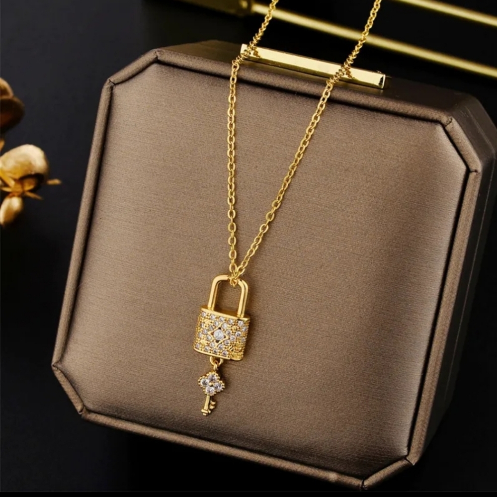 Gold Mini Lock and Key Necklace - Picture 2 of 4